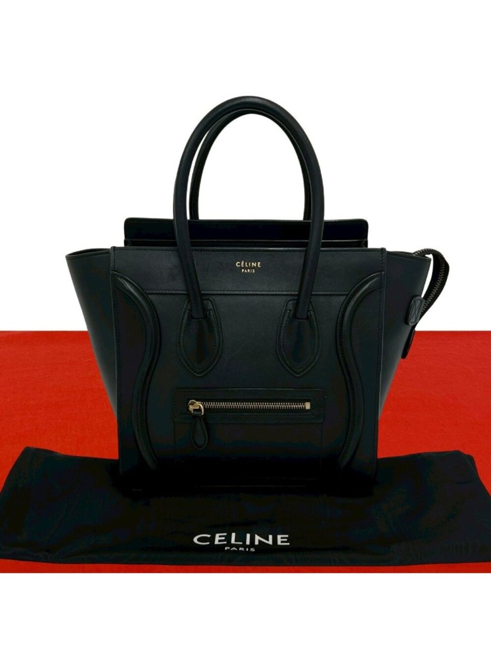 Celine Luggage Micro Logo Leather Tote Black with
